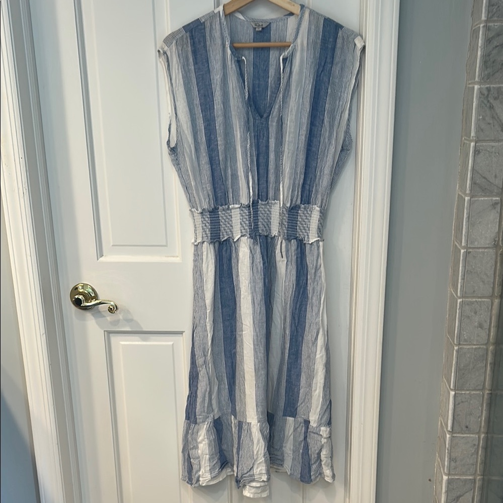 Rails Blue and White Ruffled Smocked Sundress